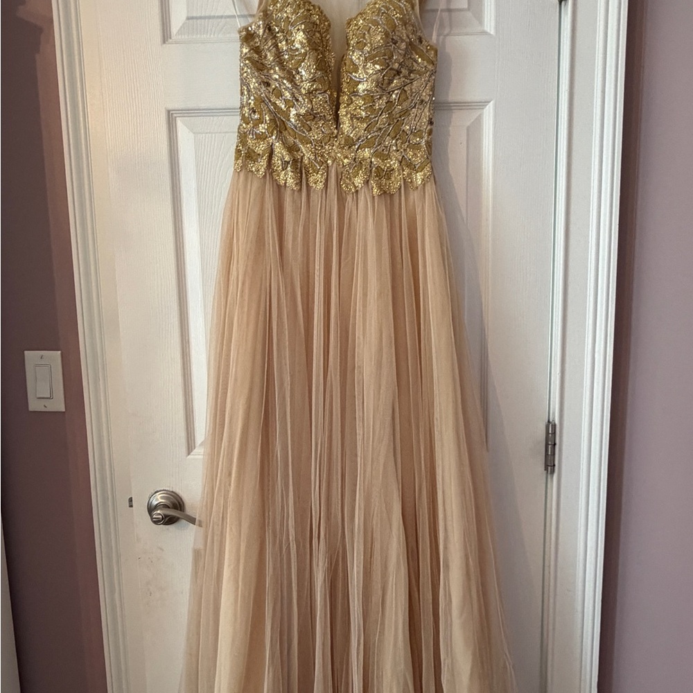 Elegant Gold and Cream Prom Dress